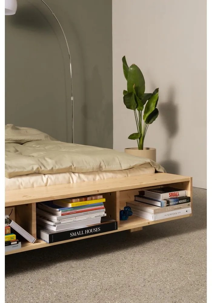 Pat matrimonial în culoare naturală din lemn de pin cu somieră 160x200 cm Merge – Karup Design