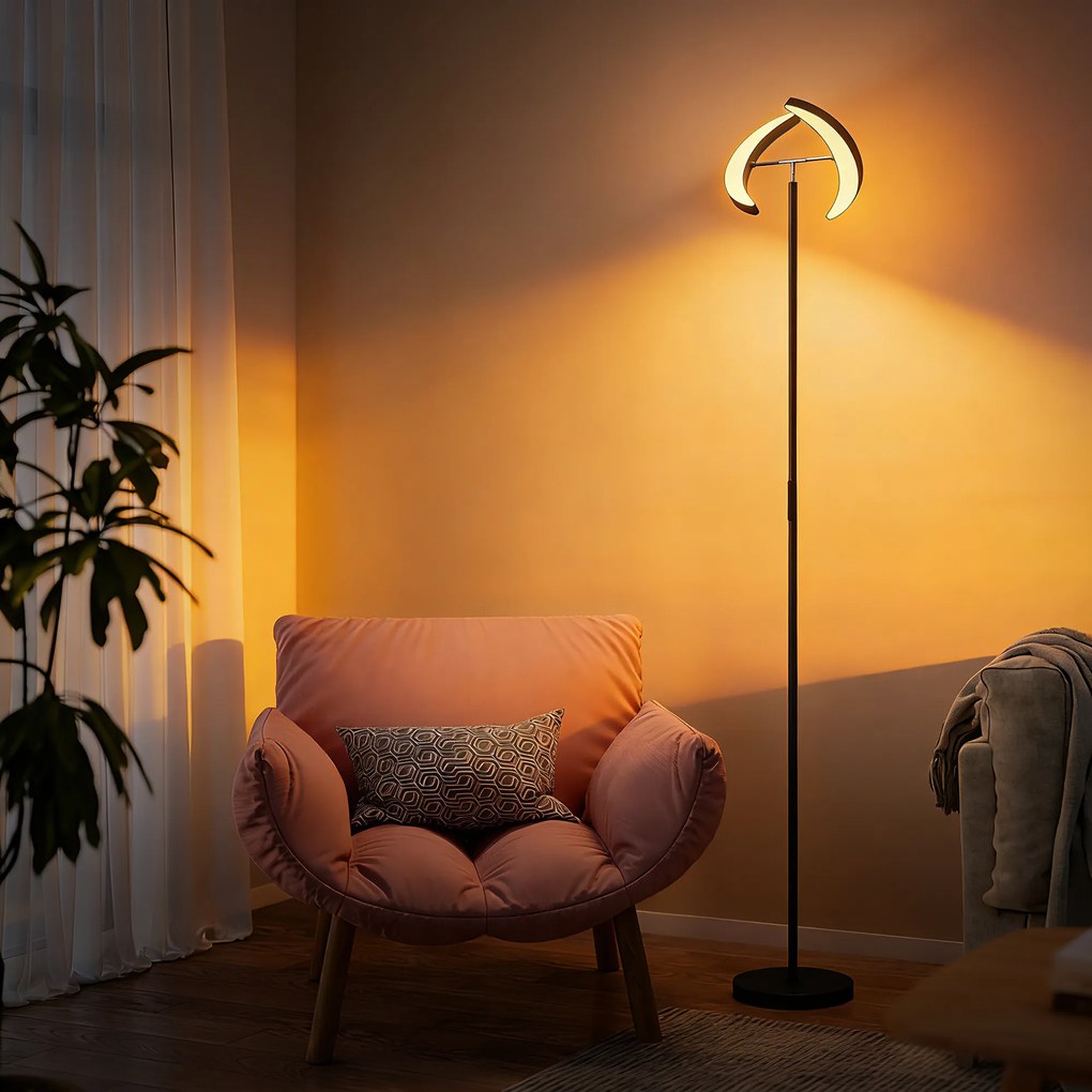 HOMCOM Lampă de Podea Dimmerabilă cu Telecomandă și Dublă Cap Girevole la 350°, Lampă de Podea cu Reglare Temperatură Culoare 2700K-6000K, pentru Sufragerie și Cameră, Negru | Aosom Romania