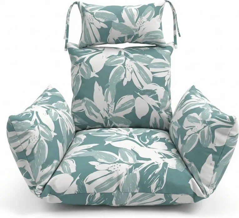 Scaun suspendat negru KOKON fara suport, perna verde-alba