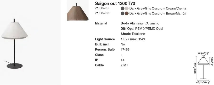 Lampa de podea iluminat exterior decorativ SAIGON 120/T70 gri/crem