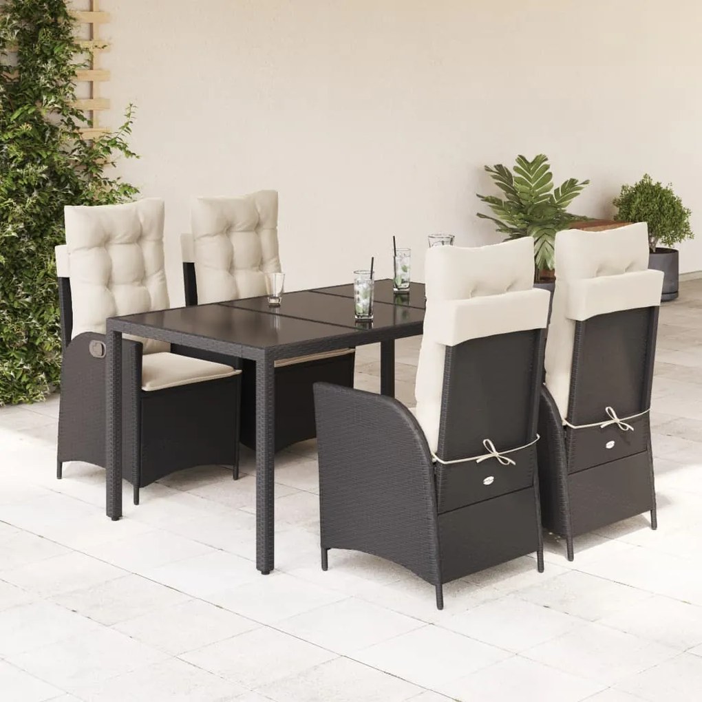 vidaXL Set mobilier de grădină cu perne, 5 piese, negru, poliratan