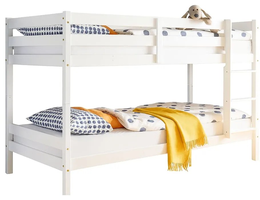 Pat supraetajat cu scara Bambino, somiere incluse, 97x207x140 (2x90x200) cm, culoare alb, lemn masiv