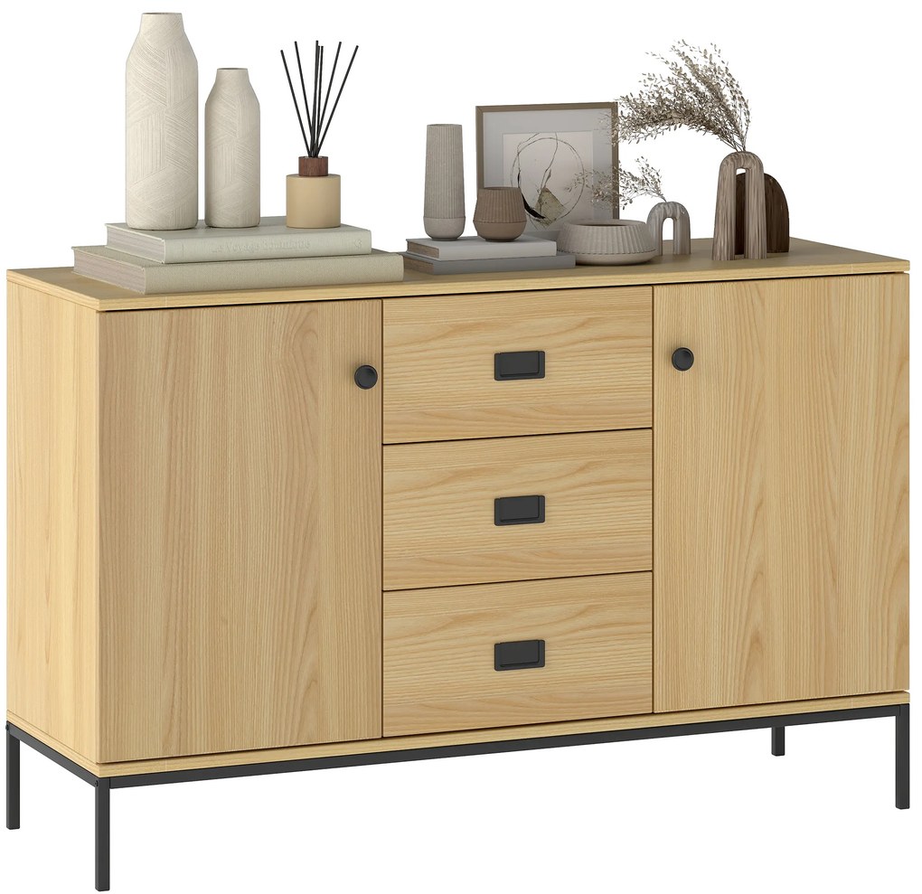 HOMCOM Bufet de depozitare 2 sertare raft reglabil 3 sertare stil contemporan - dim. 120L x 39,5l x 77H cm | Aosom Romania