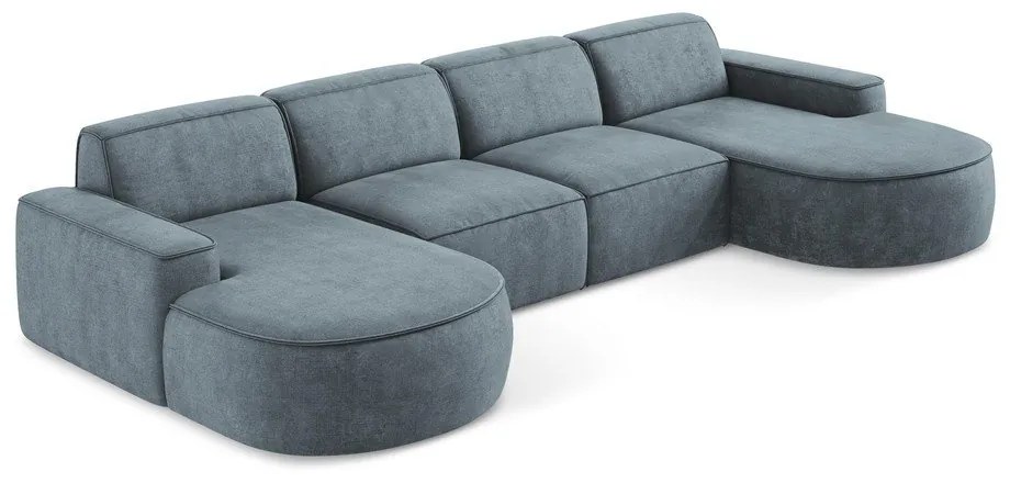 Colțar albastru prăfuit cu tapițerie din chenille (în formă de "U") Omao – Makamii