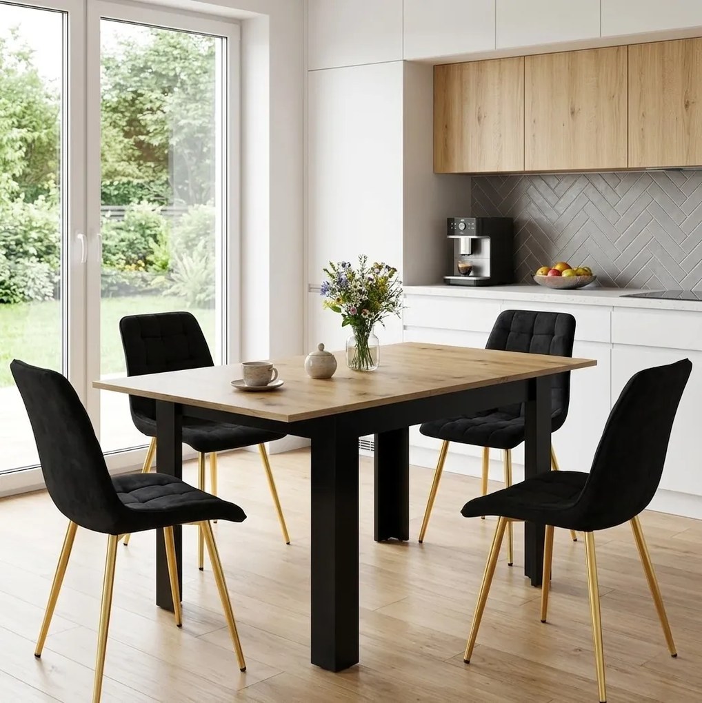 Scaun de masa SPLIT VELVET cu picioare aurii, negru