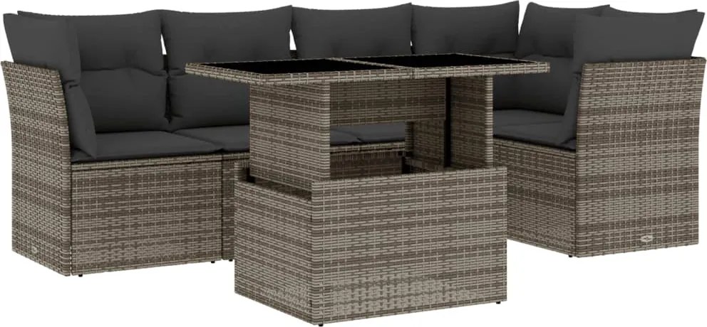 vidaXL Set mobilier grădină cu perne, 6 piese, gri, poliratan