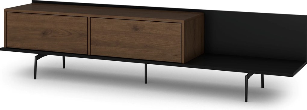 Comodă TV Zenar 200 cm cu picioare metalice - nuc elegant / negru