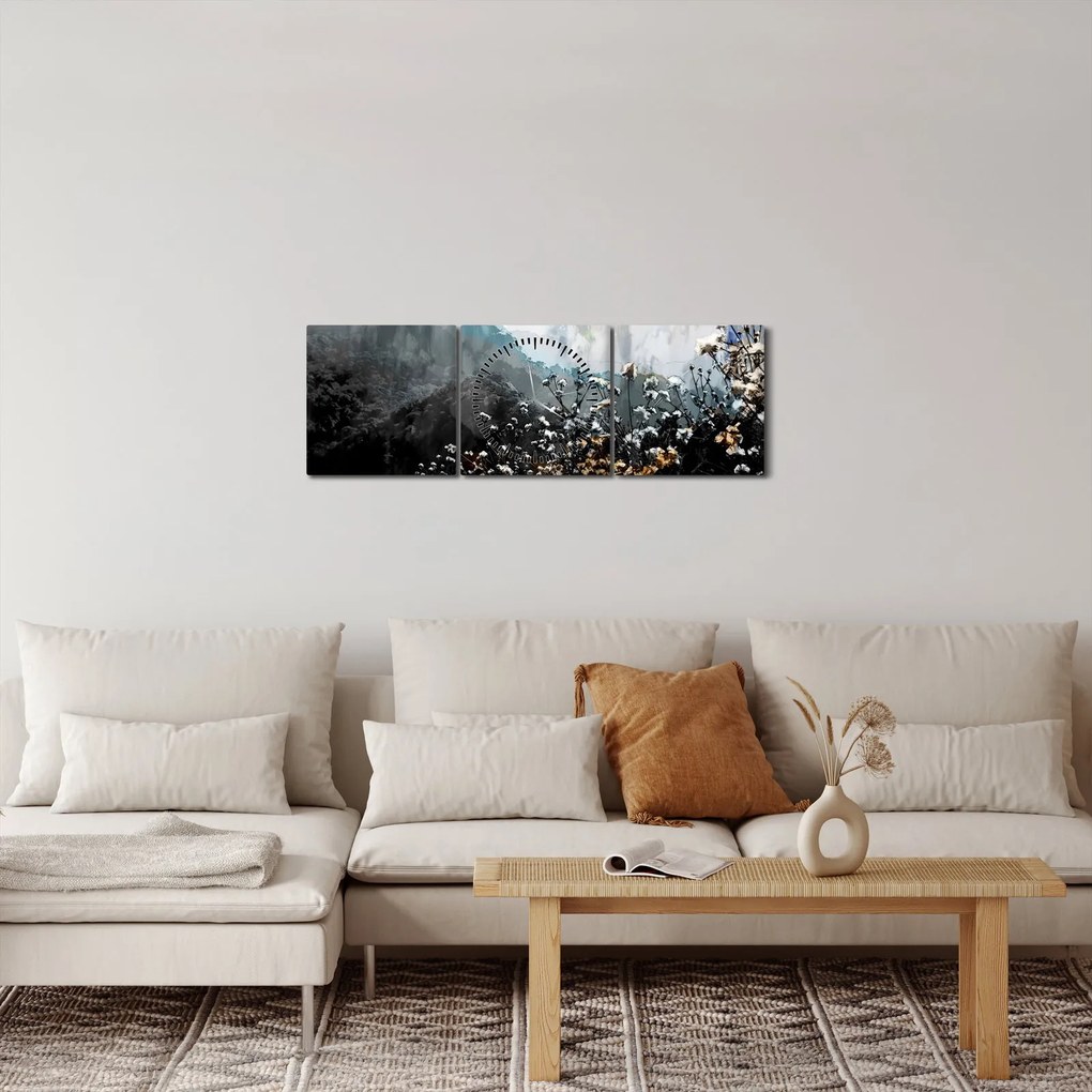 Tablou - Ilustrație de flori sălbatice (cu ceas) (90x30 cm)