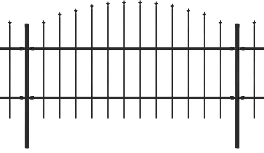 Gard de gradina cu varf sulita, negru, (0,75-1)x10,2 m, otel 1, 75-100 cm, 10.2 m
