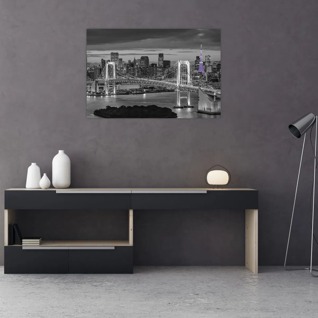 Tablou - Orașul mare cu turnul mov (90x60 cm)