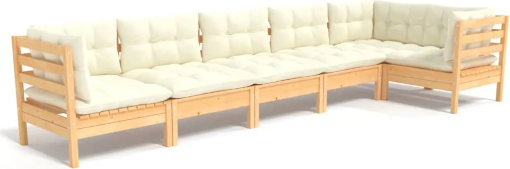 vidaXL Set mobilier grădină cu perne crem, 6 piese, lemn de pin