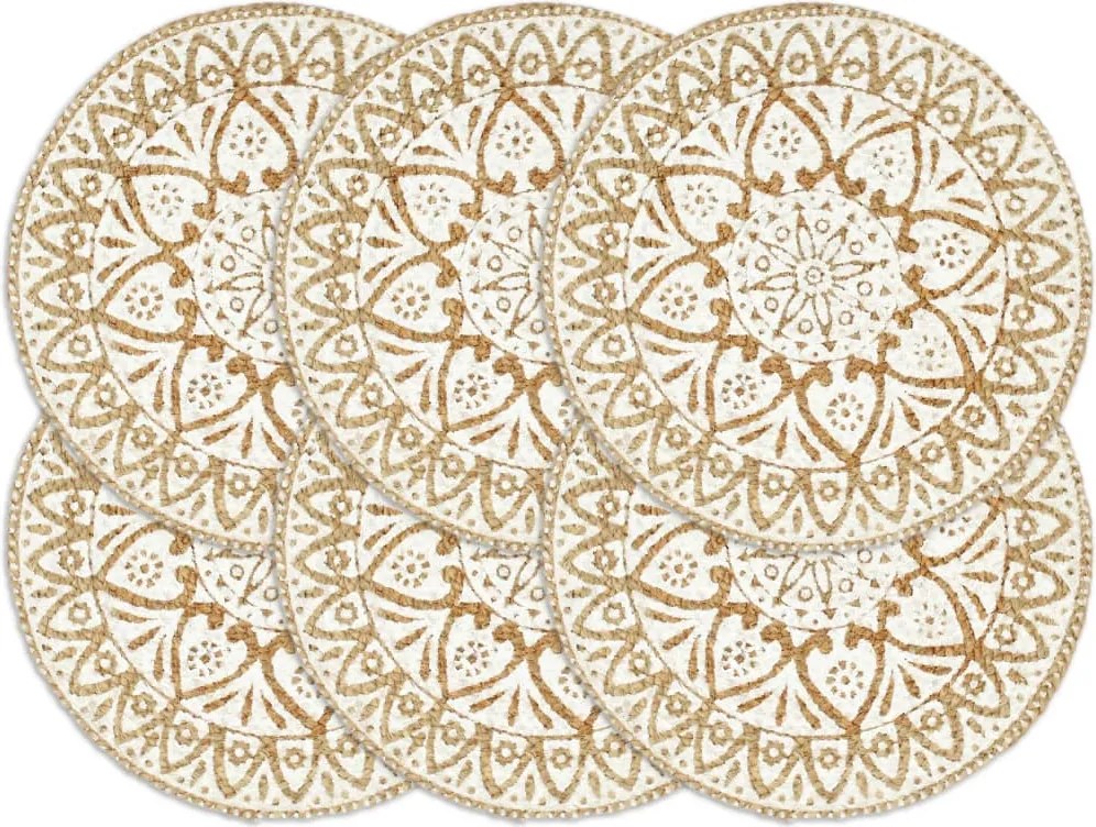 vidaXL Naproane, 6 buc., alb, 38 cm, iută, rotund