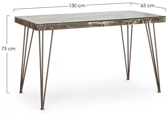 Birou de studiu antichizat din sticla temperata si MDF melaminat, 130 cm, Atlantide Bizzotto