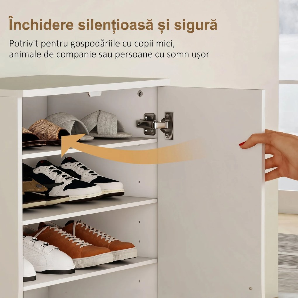 HOMCOM Dulap pentru Pantofi cu 6 Rafturi Ajustabile din Lemn 55x35x108 cm Alb | Aosom Romania