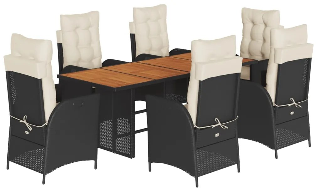 3213136 vidaXL Set mobilier de grădină cu perne, 7 piese, negru, poliratan