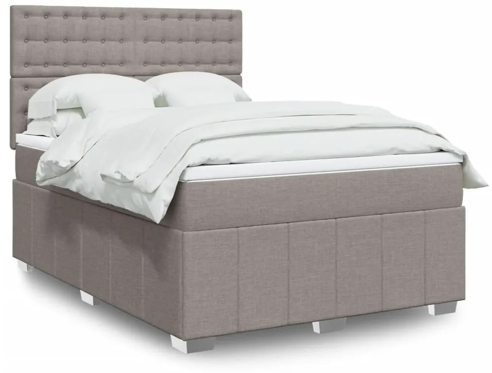 vidaXL Pat box spring cu saltea, gri taupe, 140x200 cm, textil