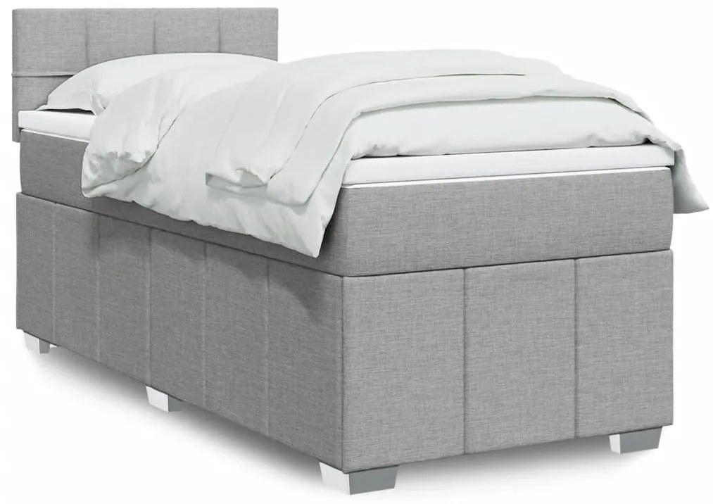 vidaXL Pat box spring cu saltea, gri deschis, 90x190 cm, textil