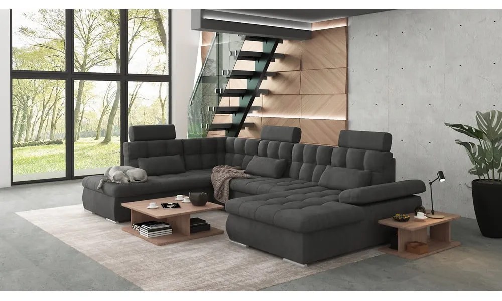 Colțar gri antracit extensibil, cu spațiu de depozitare (cu colț pe partea stângă, în formă de "U") Merkur – Ropez