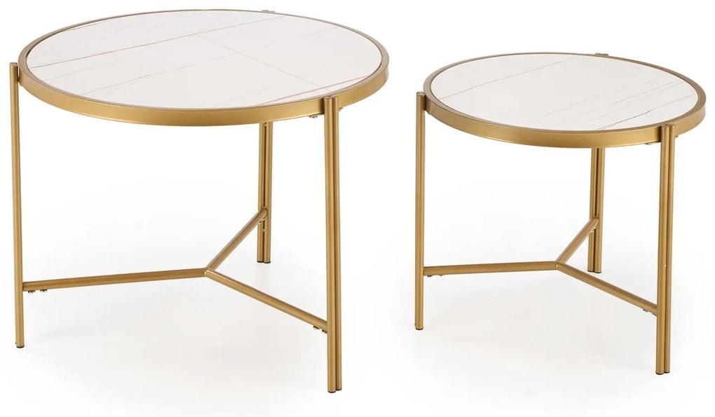 Set 2 buc. măsuțe de cafea Fantoma (marmură albă + auriu). 1092439