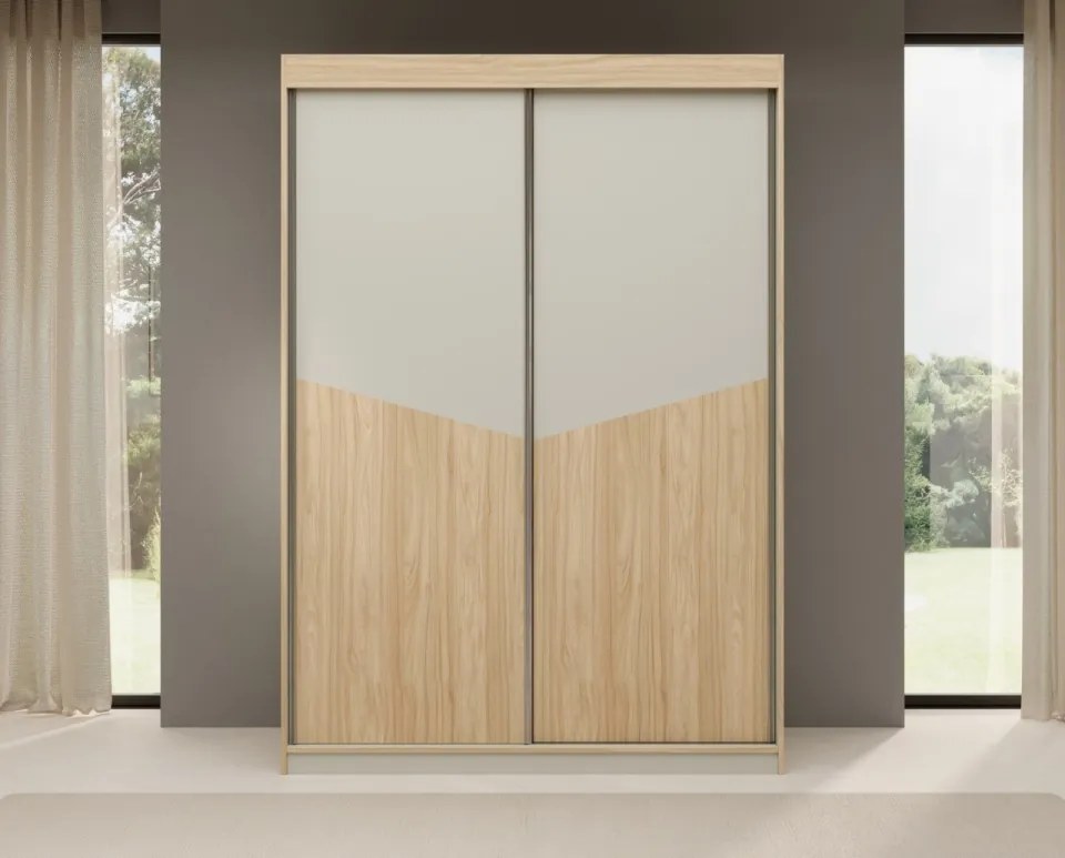 Dulap cu usi glisante, 150x65x216 cm, Atson 150, ADRK Furniture (Culoare: Stejar / Negru)