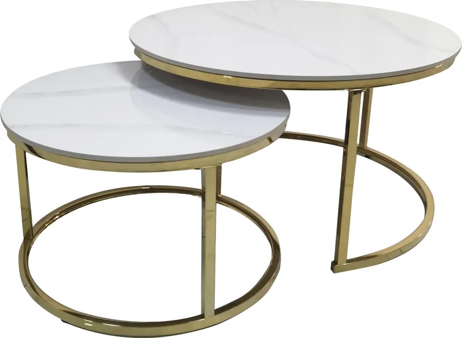 Set 2 mese de cafea, imitaţie de marmură/gold crom-auriu, DEVNET 3 NEW