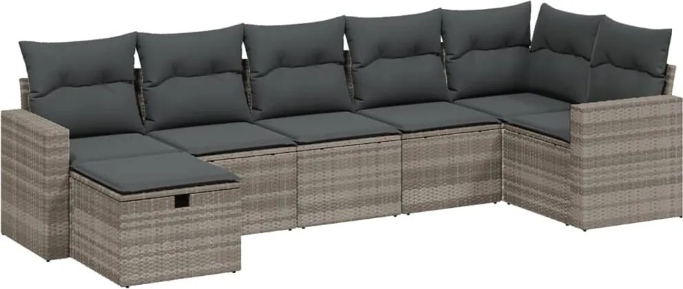 vidaXL Set canapele de grădină cu perne, 7piese gri deschis poliratan