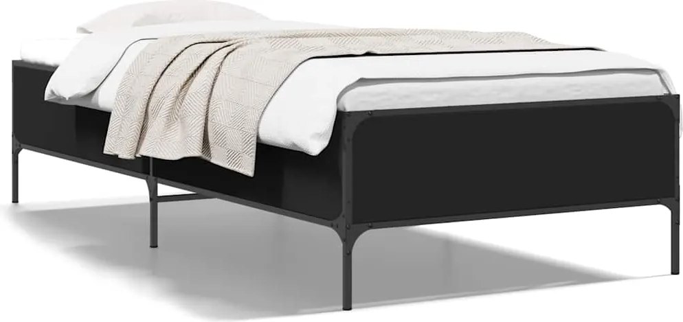 vidaXL Cadru de pat, negru, 90x200 cm, lemn prelucrat și metal