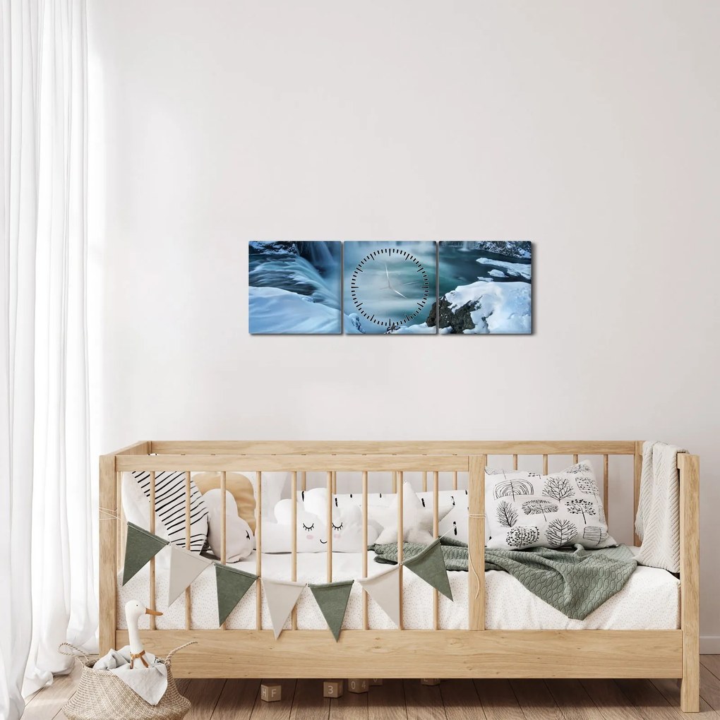Tablou - Cascadele zeilor, Islanda (cu ceas) (90x30 cm)