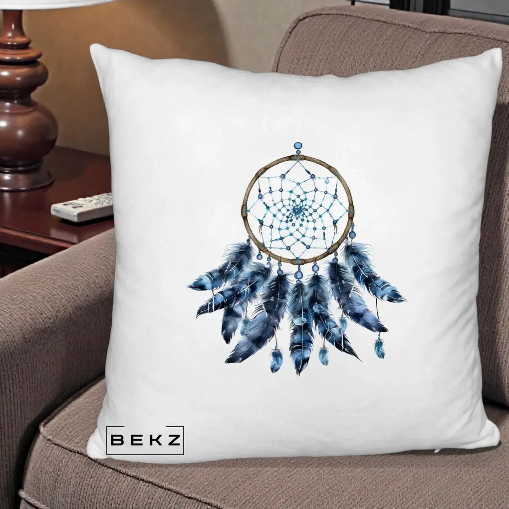 Perna Personalizata Prinzator de Vise cu Pene Albastre, 40x40 cm, Alb Pufos, Husa Detasabila, Perna Inclusa, BEKZ®