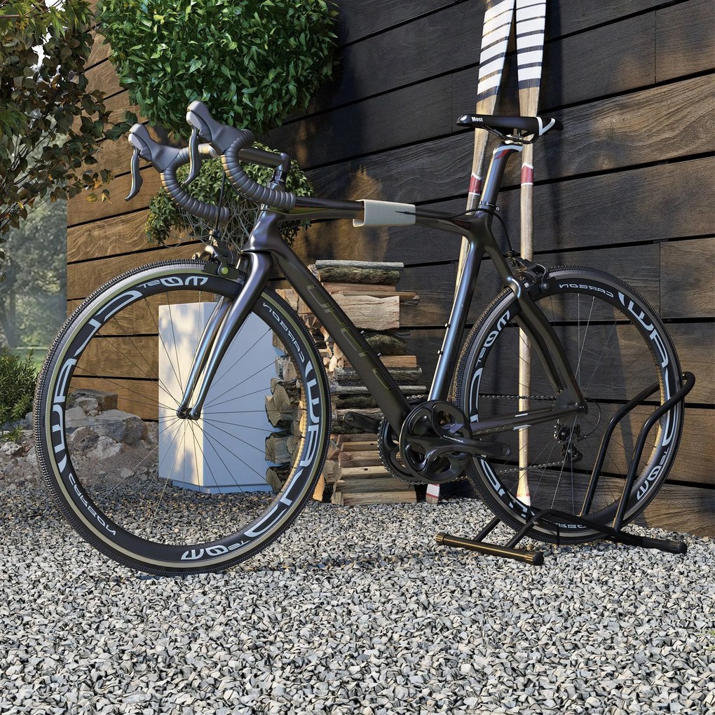 SPORTNOW Cavalet pentru Biciclete pentru Anvelope, Suport de Bicicletă de Podea din Oțel, 59x41x38 cm, Negru | Aosom Romania