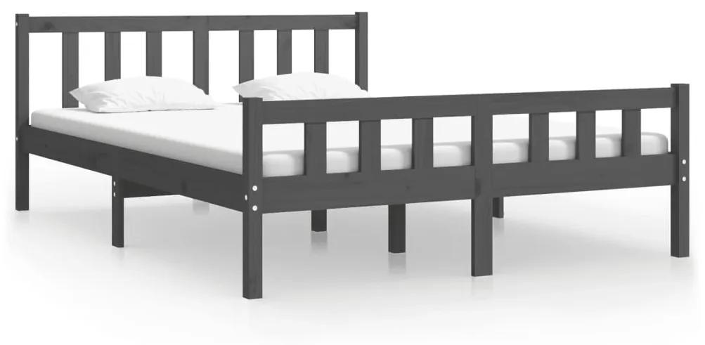 810651 vidaXL Cadru de pat mic dublu, gri, 120x190 cm, lemn masiv