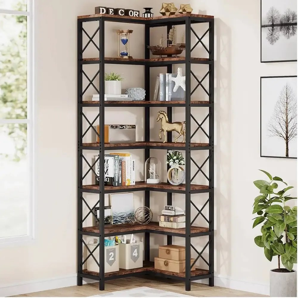 Biblioteca pentru colt din metal si pal melaminat 200x60x60x24 cm