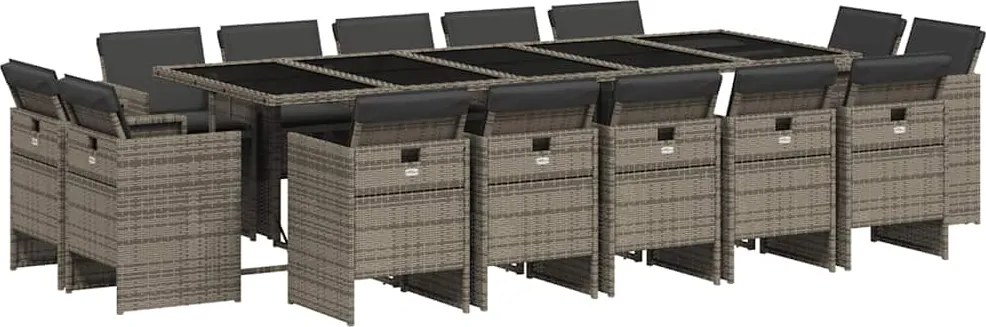 vidaXL Set mobilier de grădină cu perne, 15 piese, gri, poliratan