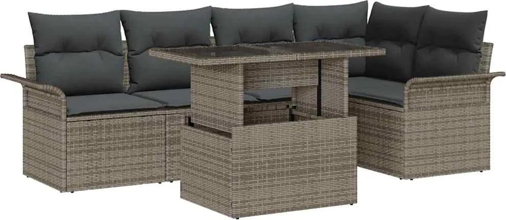 vidaXL Set de canapele pentru grădină cu pernă 6 pcs Gri Poli Rattan