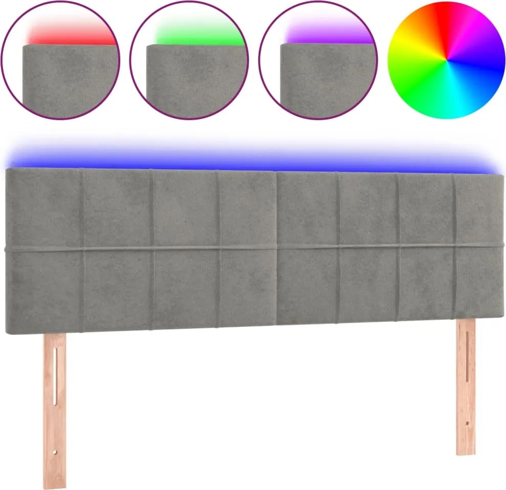 vidaXL Tăblie de pat cu LED, gri deschis, 144x5x78/88 cm, catifea