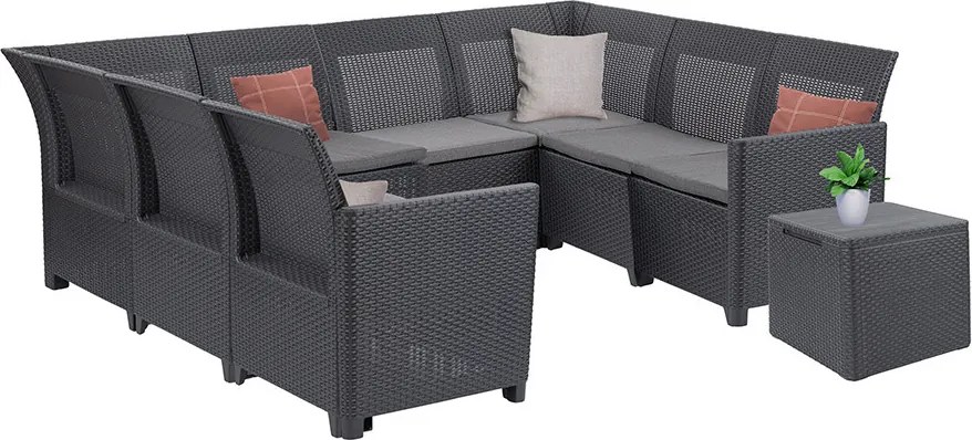 Canapea de colț Claire VIII cu 8 locuri și masă cu perne, grafit