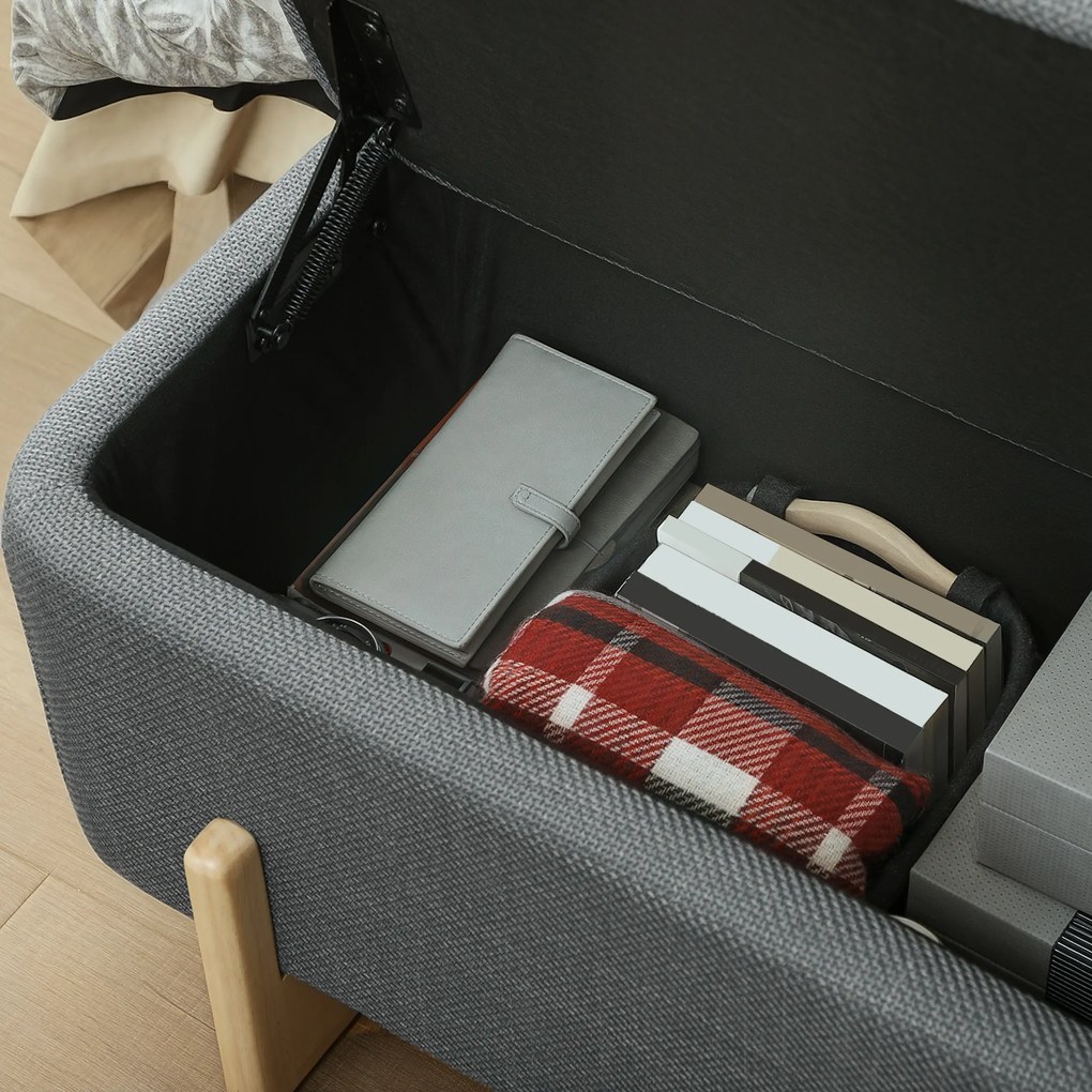 HOMCOM Bancă de depozitare, căptușită cu spumă, aspect de in, 111 x 44 x 44,5 cm, gri închis | Aosom Romania