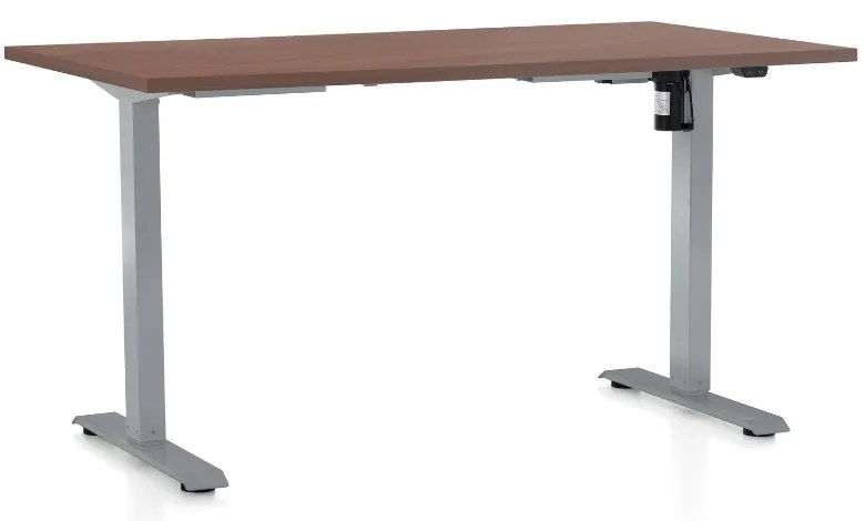 Masa inaltime reglabila OfficeTech A, 140 x 80 cm, bază gri, nuca