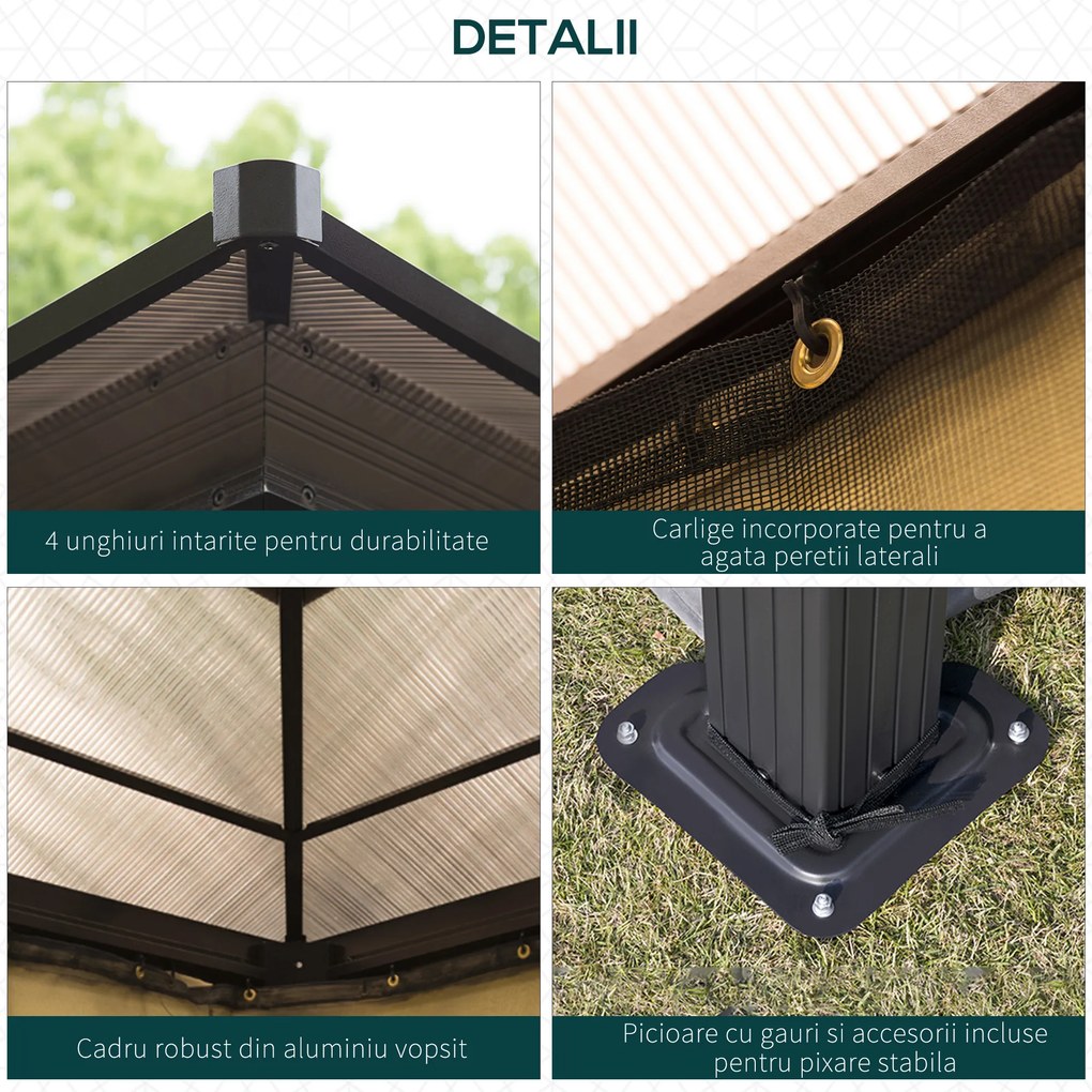 Outsunny Pavilion de Lux din Aluminiu Cort pentru Gradina 3x3.6x2.65m