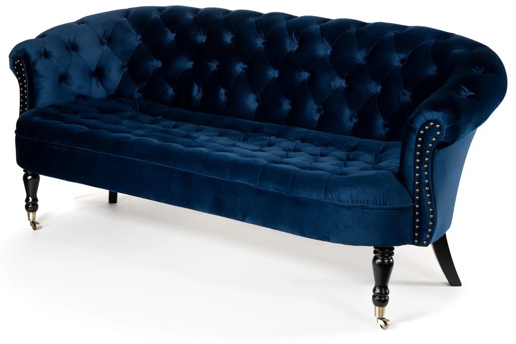 Canapea 3 locuri Filip Chesterfield, albastru, 196x82x82 cm