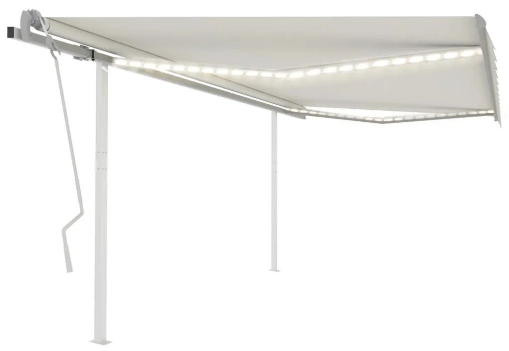 vidaXL Copertină retractabilă manual, cu LED, crem, 4,5x3,5 m