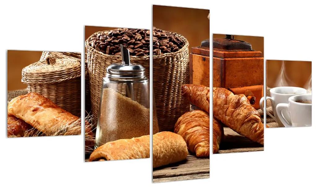 Tablou cu croissant și  cafea (125x70 cm), în 40 de alte dimensiuni noi