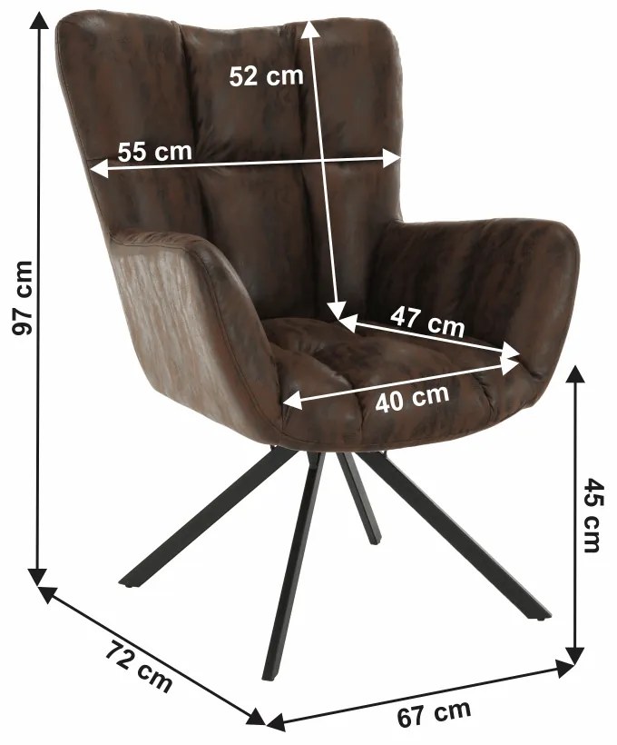 Fotoliu de design rotativ, maro ţesătură cu efect de piele întoarsă/negru, KOMODO