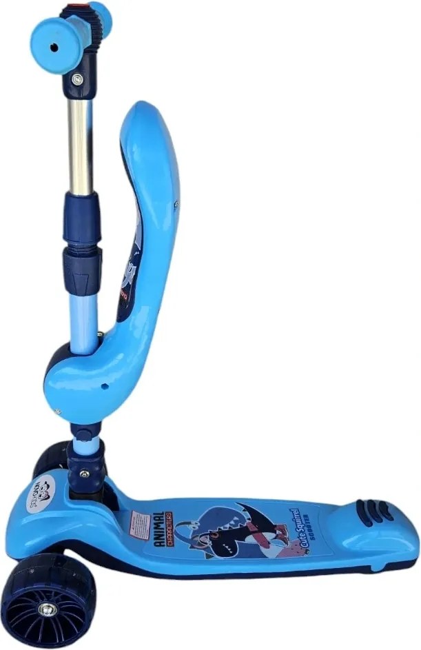 Trotineta 2 in 1 pentru copii cu roti luminoase din silicon NOVOKIDS™ Mini Scooter 8130, Cu melodii , 3 roti, Pliabila, Maner reglabil pe inaltime,