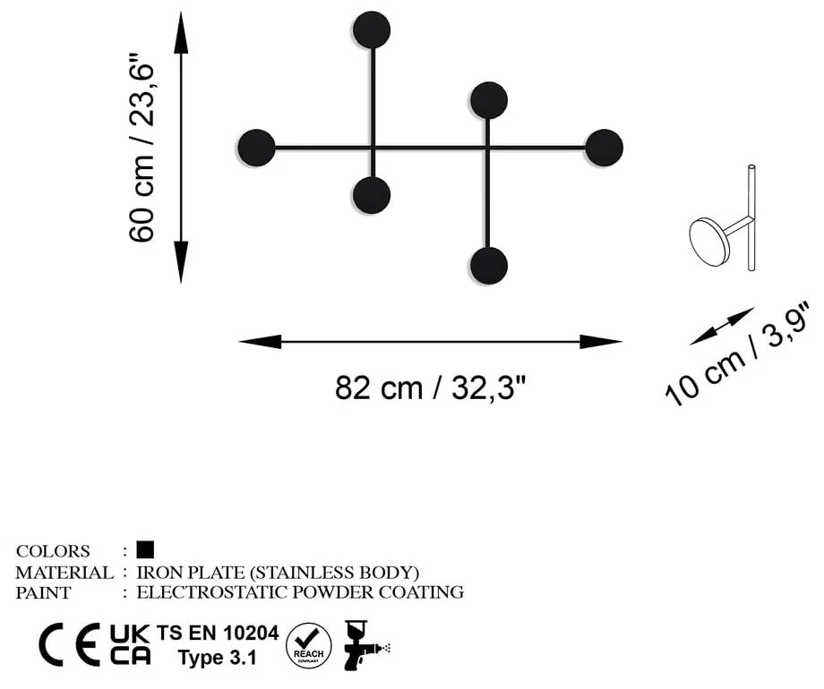 Cuier de perete negru din metal Dama – Kalune Design