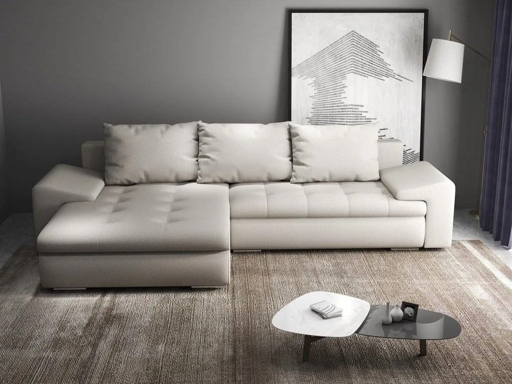 Colțar extensibil dumonde cu ladă de depozitare si sezut confortabil din spuma high-density, Leonardo Enjoy Bej 260x185 cm