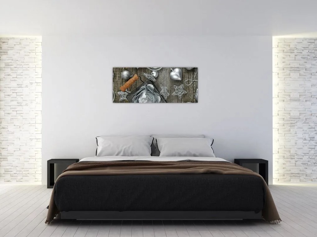 Tablou - decorațiuni argintii de Crăciun (120x50 cm)