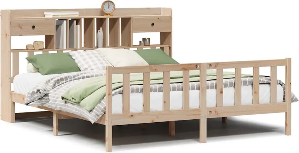 vidaXL Pat cu bibliotecă fără saltea, 180x200 cm, lemn masiv de pin