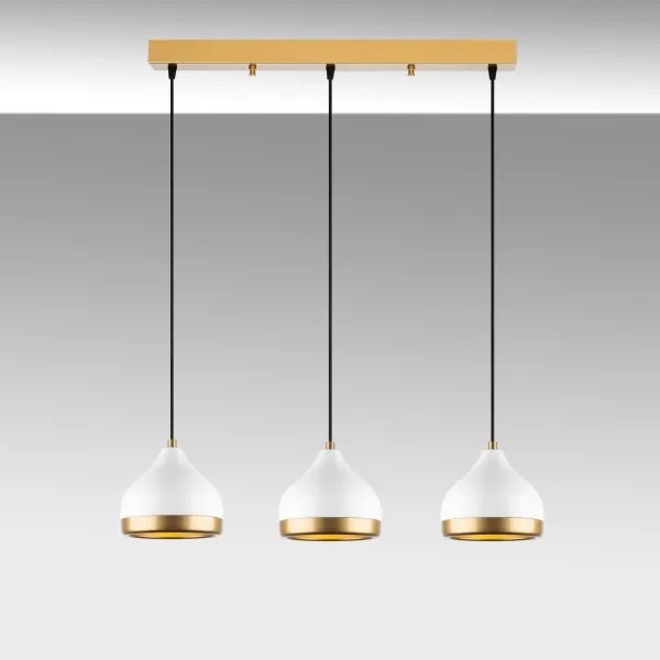Lustră suspendată pe cablu YILDO 3xE27/40W/230V alb/auriu