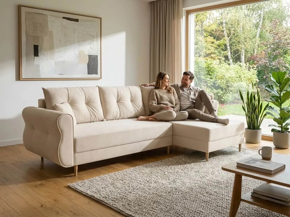 Canapea extensibila de colt SILVIANO, crem, reversibila, 230x140 cm
